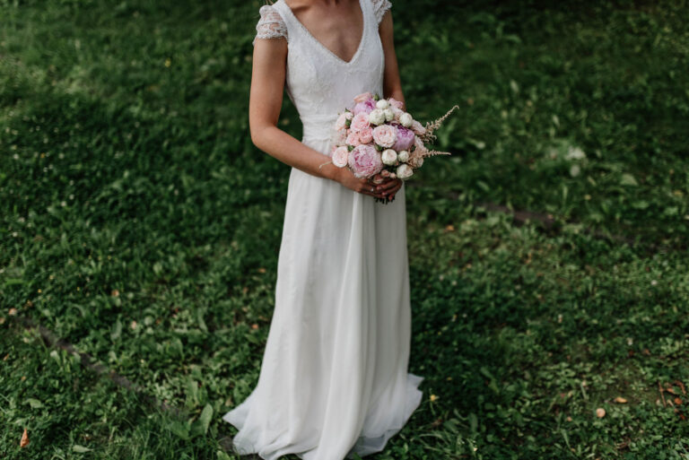 Bride wearing a modern minimalistic dress.