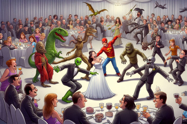 Uninvited guests at a wedding reception